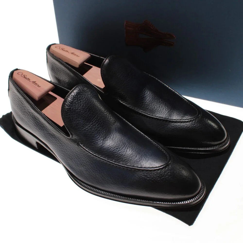 Di Bianco NWB Slip On Loafers Size 11.5 US in Dark Blue Pebbled Leather
